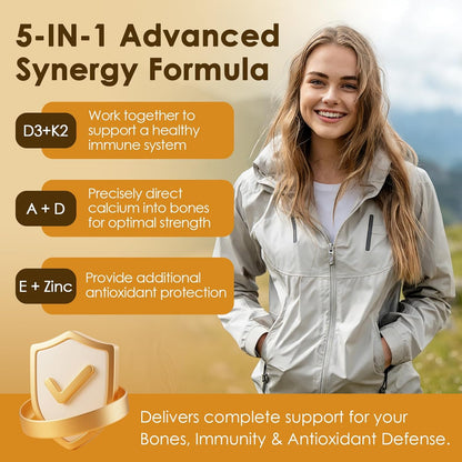 NATURE TARGET Vitamin D3 K2 5-in-1 Complex with Vitamin A – 5000 IU D3, 100 µg K2 MK-7, 120 Capsules