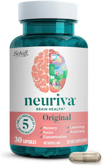 NEURIVA Original Brain Supplement for Memory and Focus, Clinically Tested Nootropics with Phosphatidylserine and Neurofactor, 30 Capsules