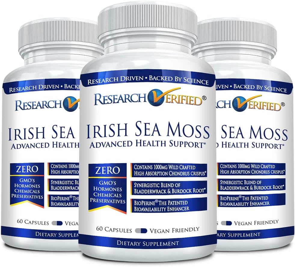 Research Verified Irish Sea Moss - Bladderwrack, Burdock, BioPerine - Rich in Prebiotics - 60 Capsules - Vegan - Made in the USA - görsel 8