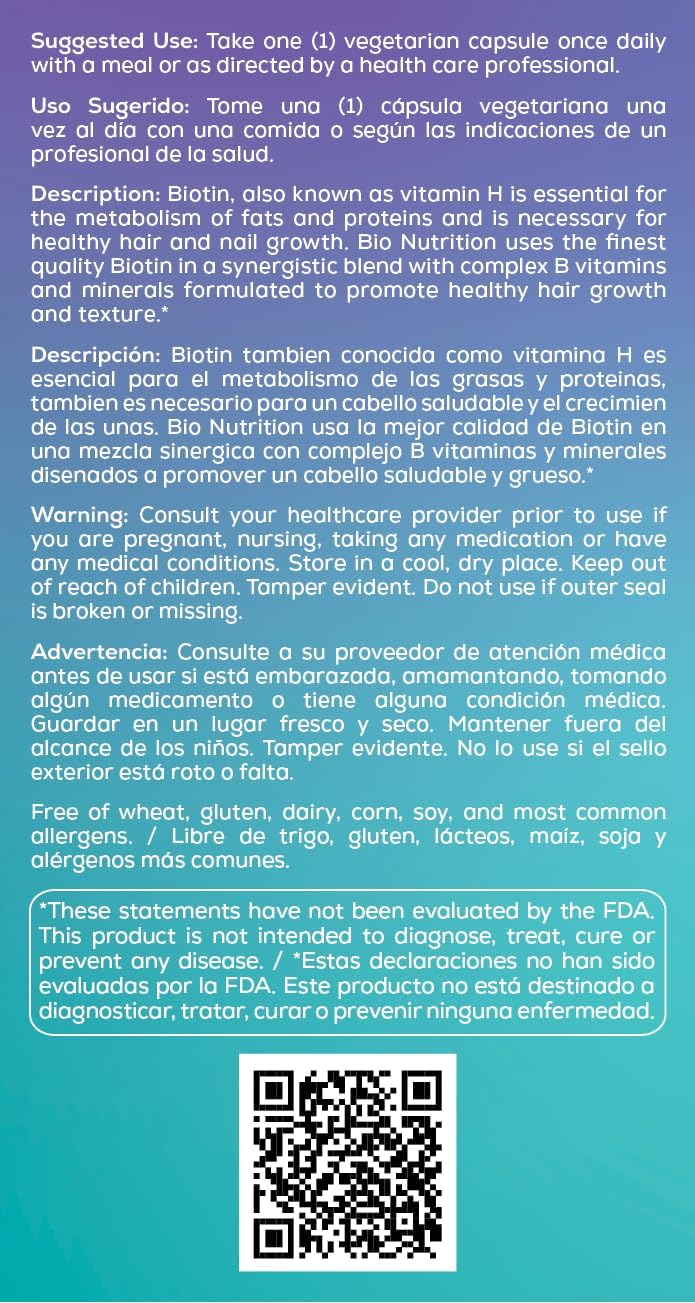 Bio Nutrition Healthy Hair Biotin Vegi-Caps, 60 Capsules - görsel 4