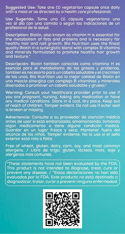 Bio Nutrition Healthy Hair Biotin Vegi-Caps, 60 Capsules