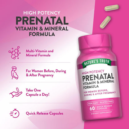 Nature's Truth Prenatal Vitamins with Folic Acid – 60 Capsules