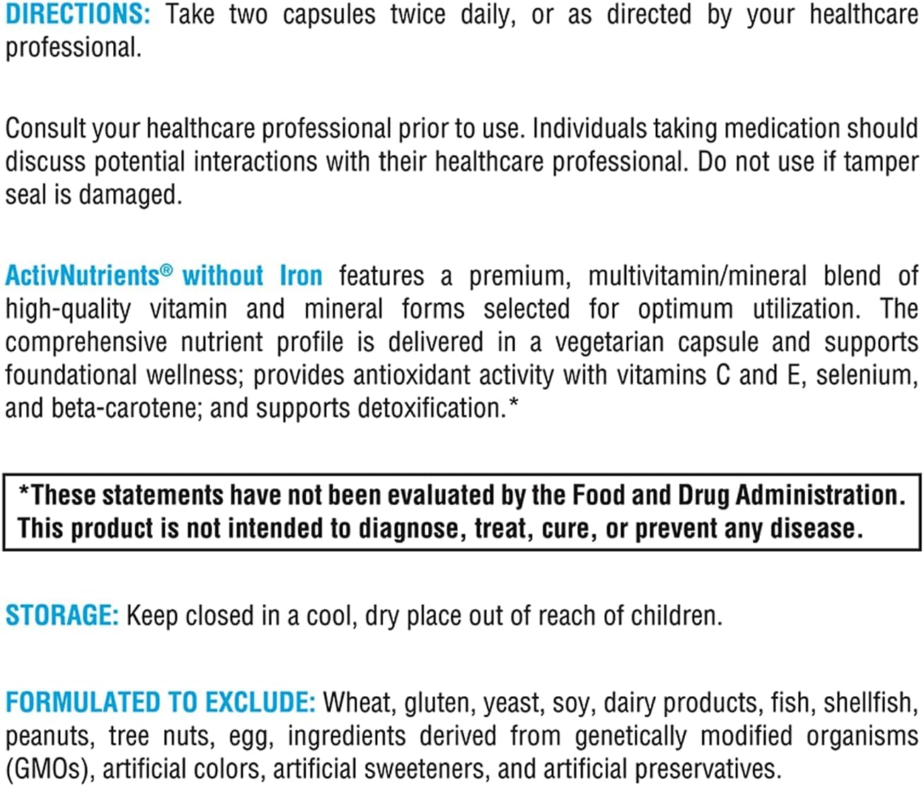XYMOGEN ActivNutrients without Iron - Iron-Free Multivitamin for Wellness Support - Energy Production & Immune Support - Antioxidant Activity - Gluten-Free & Dairy-Free - 240 Tablets - görsel 6