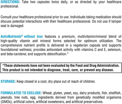 XYMOGEN ActivNutrients without Iron - Iron-Free Multivitamin for Wellness Support - Energy Production & Immune Support - Antioxidant Activity - Gluten-Free & Dairy-Free - 240 Tablets