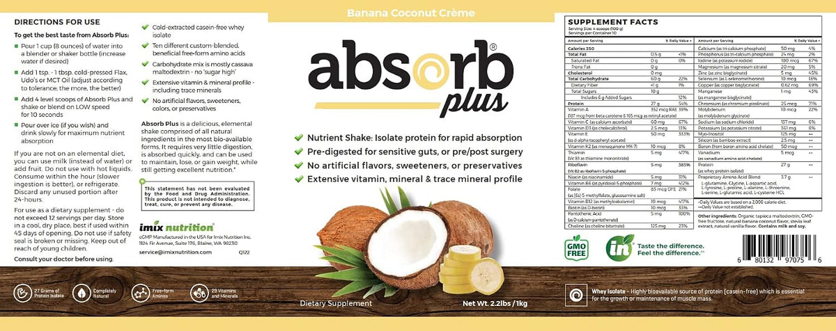 Absorb Plus Isolate Protein | Diet Supplement for Gut Health & Nutritional Support | Banana Coconut Creme, 1 kg - görsel 4