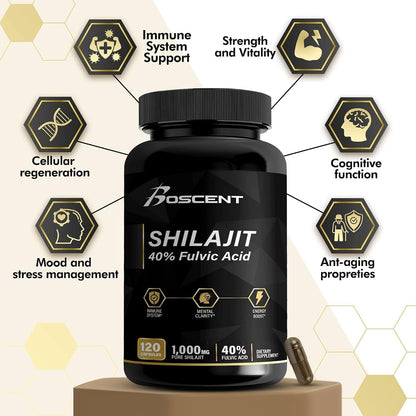 BOSCENT Shilajit Capsules 20,000mg – Pure Himalayan Shilajit with Fulvic Acid & 85+ Trace Minerals – 120 Vegan Capsules