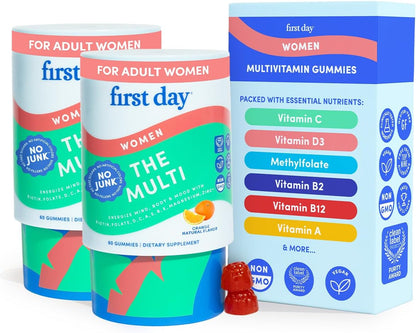 First Day Women's Multivitamin Gummies for Energy, Hair & Overall Health – Daily Multivitamin with Organic Superfood Blend, Methylated Folate, Zinc & Biotin – Vegan, No Junk, 120 Gummies