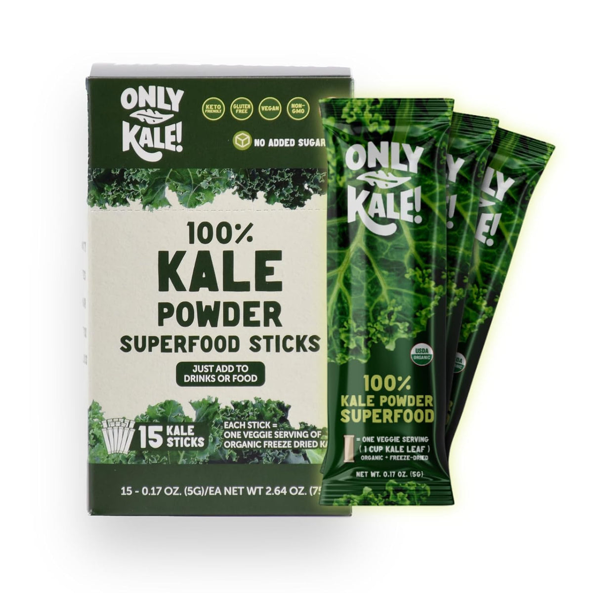 OnlyKale™ Kale Powder – 1 Month Supply (15 Sticks) – Organic Green Superfood – USDA Organic, Clean Greens for Smoothies & Juices, Single-Serving Sticks - görsel 1