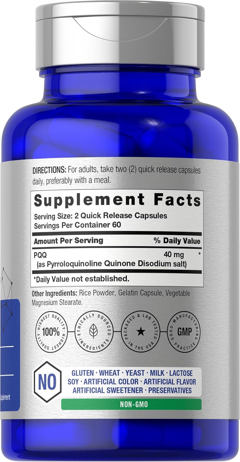 Horbäach PQQ Supplement 40 mg | 120 Capsules | Maximum Strength | Non-GMO & Gluten-free | Pyrroloquinoline Quinone Disodium Salt - görsel 2