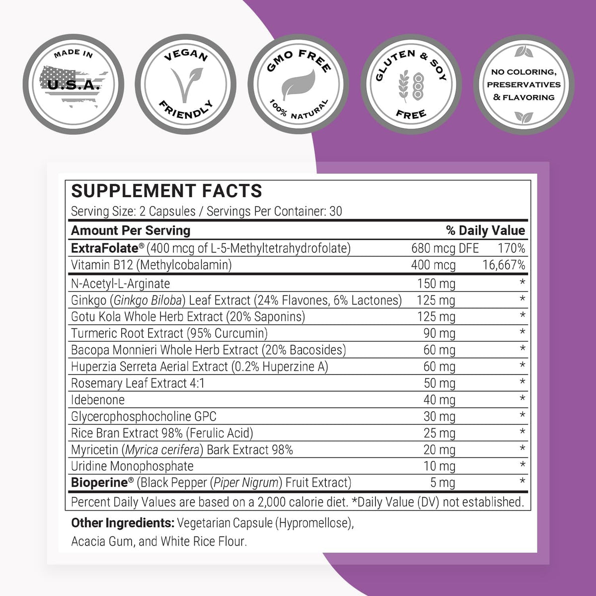 Supersmart Neurex – Brain Supplement for Memory & Cognitive Processing | Non-GMO & Gluten-free – 60 Vegetarian Capsules - görsel 4