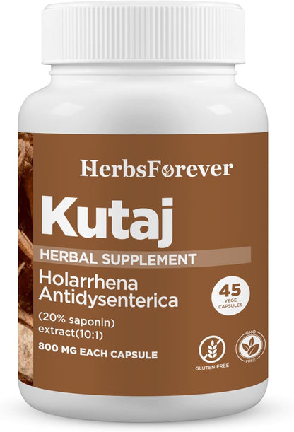 Herbsforever Kutaja Capsules - Holarrhena Antidysenterica Digestive Care - 45 Vegetable Capsules, 800 mg Each