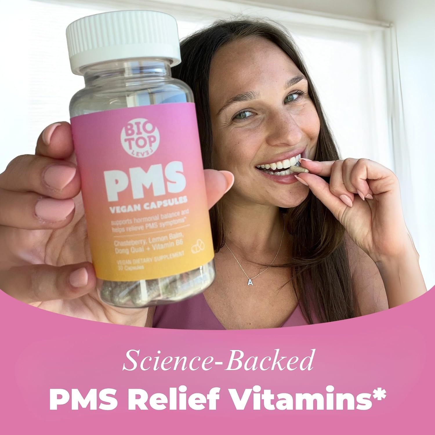 BIOTOPLEVEL PMS Support Supplement – Hormone Balance and Menstrual Relief with Chasteberry, Vitamin B6, Lemon Balm, Dong Quai (30 Vegan Capsules) - görsel 3