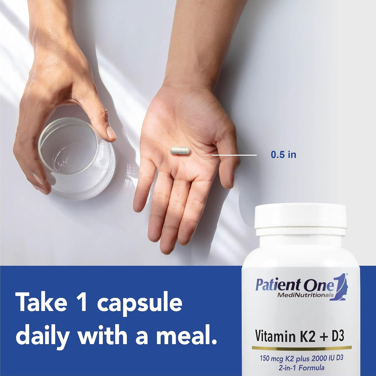 Patient One Vitamin K2 and D3 - 150 mcg K2 (as MK-7) and 2000 IU D3, 60 Capsules - görsel 3