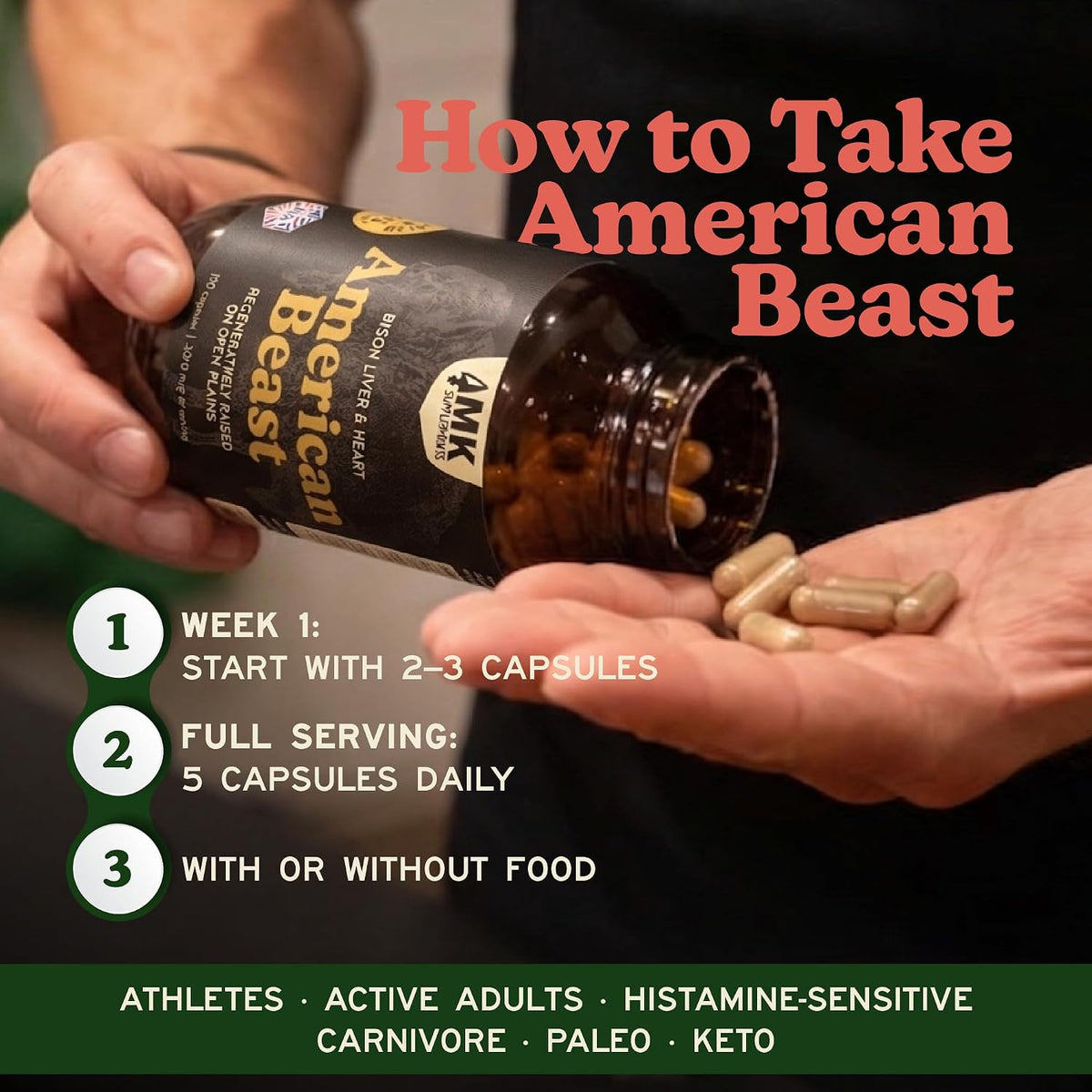 MK Supplements American Beast - Bison Liver & Heart Capsules (150 Capsules) - görsel 7