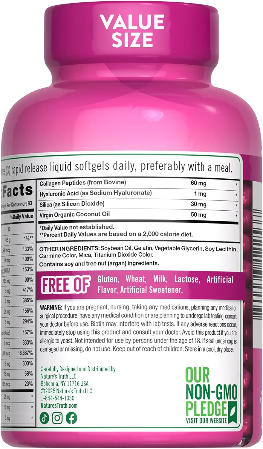Nature's Truth Hair, Skin and Nails Biotin 5000mcg, 250 Softgels – Image 7