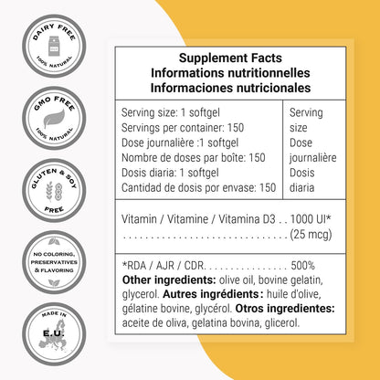 Supersmart Vitamin D3 1000 IU – 150 Soft gel capsules