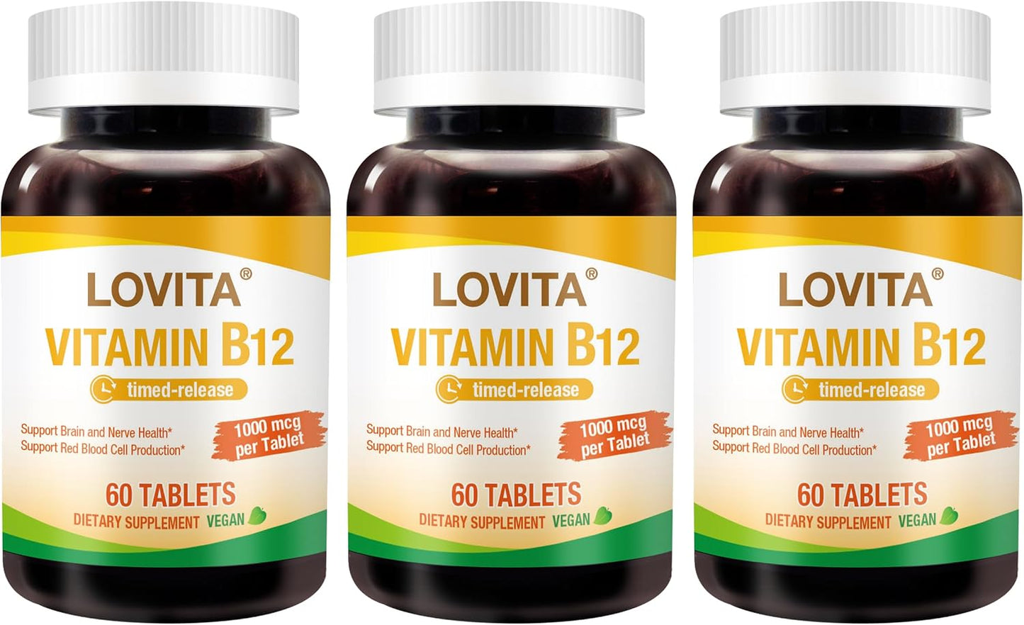 LOVITA Sustained-Release Vitamin B12 1000 mcg (Cyanocobalamin) – Timed Release, 60 Vegan Tablets for Brain & Nerve Health Support - görsel 6