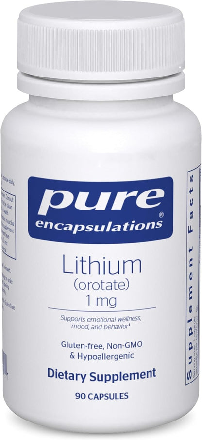 Pure Encapsulations Lithium (Orotate) 1 mg – Trace Mineral Food Supplement – 90 Capsules