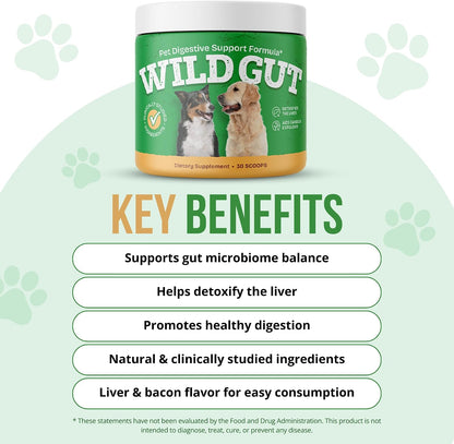 Wild Gut - Natural Probiotic Supplement for Pets | Supports Digestive Health & Gut Microbiome | 8 Probiotic Strains | 3 Bottles