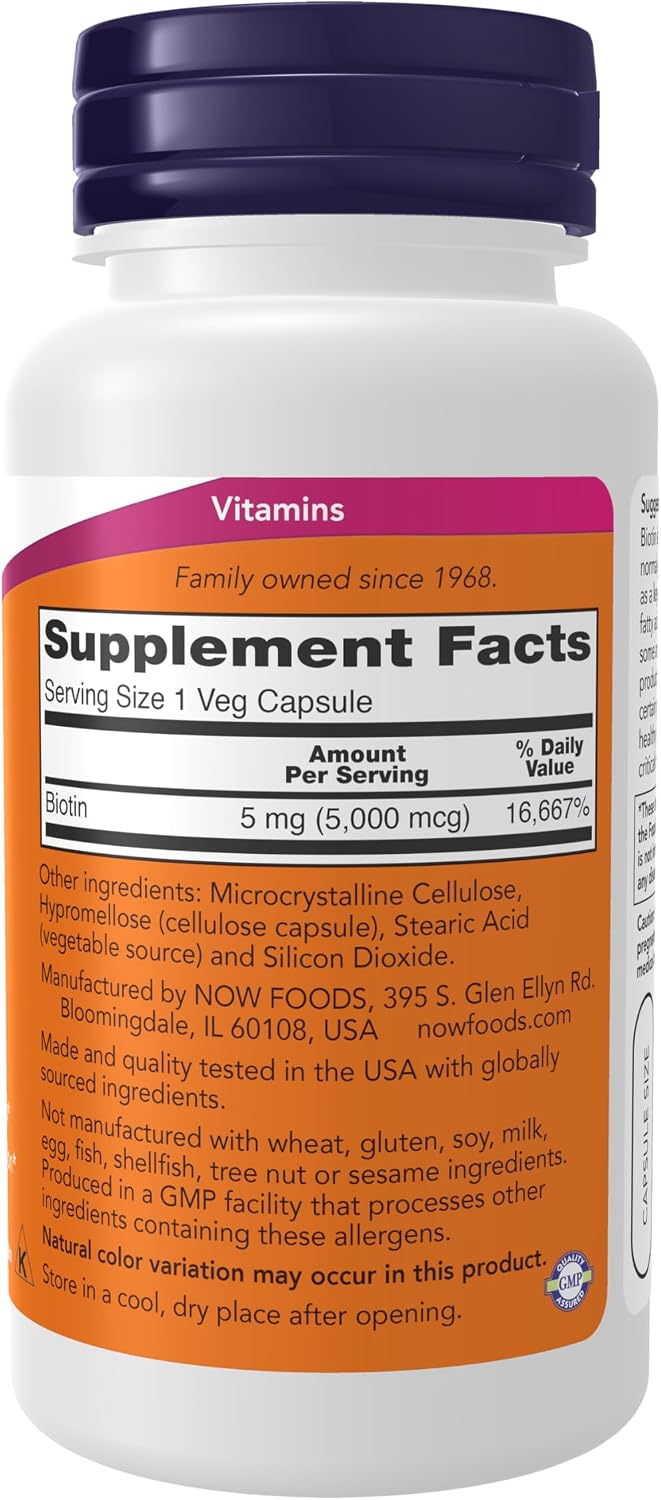 NOW Foods Biotin 5,000 mcg - 60 Veg Capsules - görsel 2