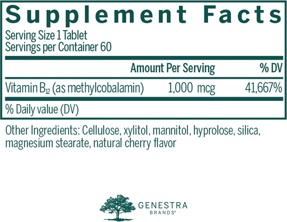 Genestra Brands Active Chewable B12 | Chewable Vitamin B12 Tablets | 60 Chewable Tablets | Natural Cherry Flavour - görsel 2