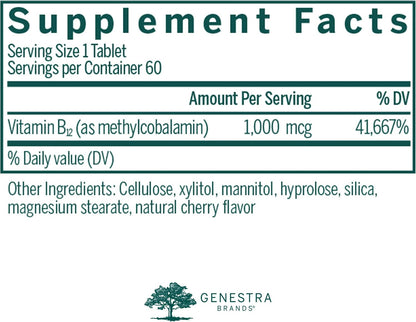 Genestra Brands Active Chewable B12 | Chewable Vitamin B12 Tablets | 60 Chewable Tablets | Natural Cherry Flavour