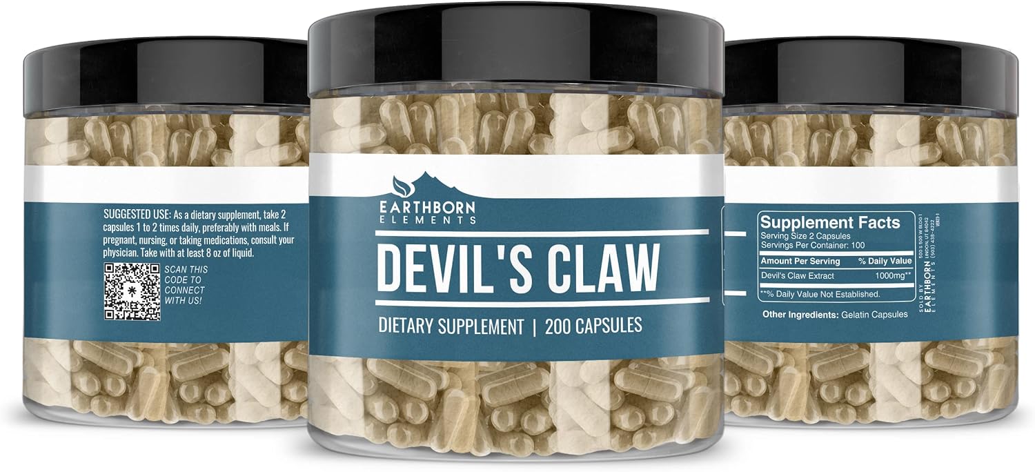 Earthborn Elements Devil's Claw Extract 200 Capsules, Pure and Undiluted, No Additives - görsel 4