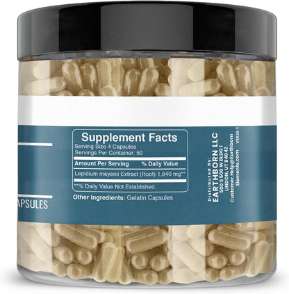 Earthborn Elements Maca Root Extract 200 Capsules, Pure and Undiluted, No Additives