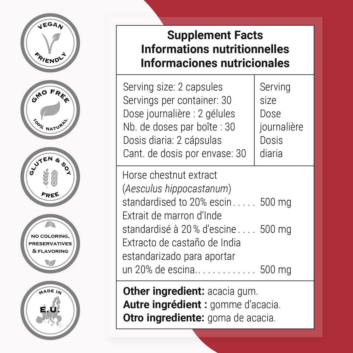 Supersmart Horse Chestnut Extract 500mg per Day (20% Aescin) - Supports Normal Venous Circulation - Non-GMO & Gluten-free - 60 Vegetarian Capsules - görsel 4