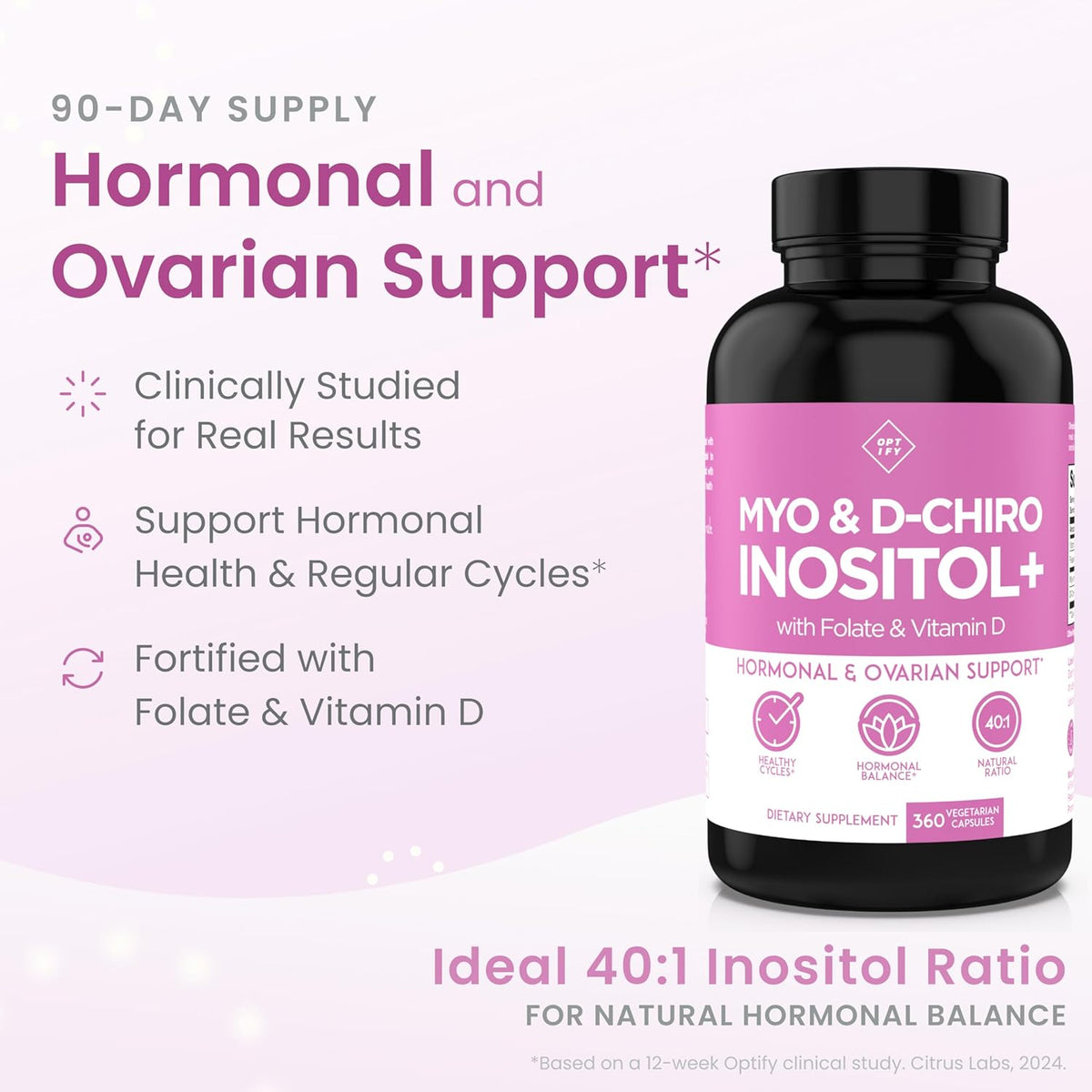 Optify Myo-Inositol & D-Chiro Inositol Supplement – 40:1 Ratio with Folate and Vitamin D (360 Capsules) - görsel 2