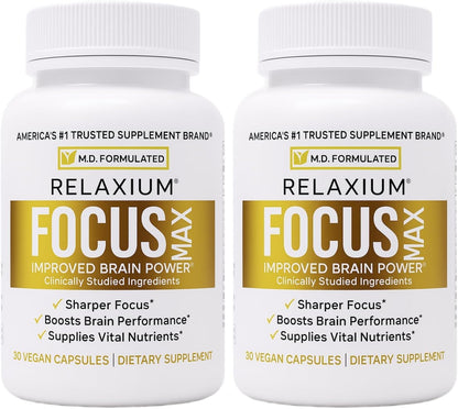 Relaxium FocusMax - Brain and Focus Supplement for Mental Clarity, Memory, and Concentration, 30 Vegan Capsules