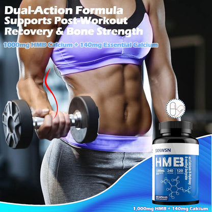 HMB Supplement 240 Capsules – 1000mg Calcium HMB per Serving for Muscle Growth, Strength and Fast Workout Recovery