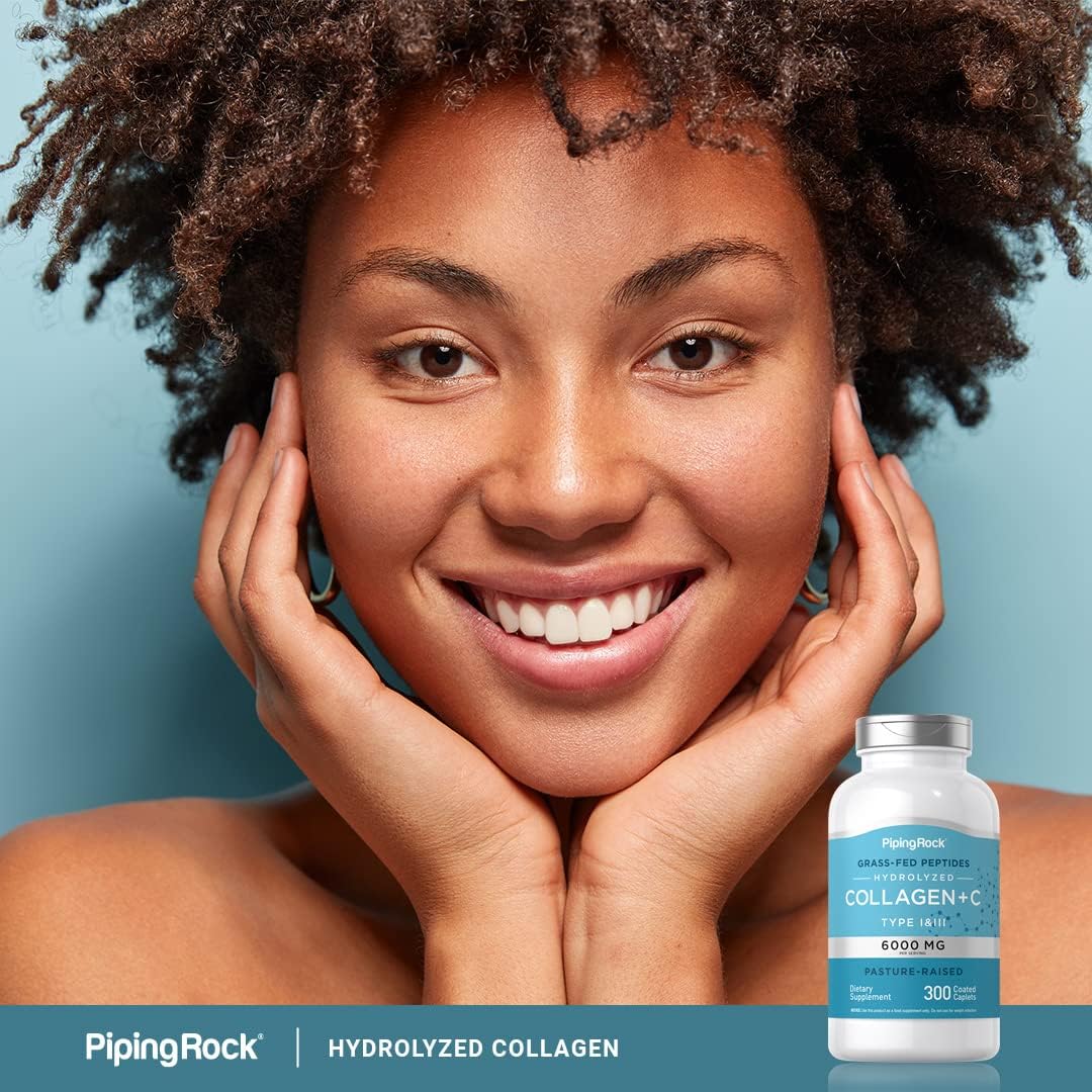 Piping Rock Collagen Peptides Plus Vitamin C Pills 6000mg - 300 Caplets - Hydrolysed Collagen Peptides Type I & III - görsel 6