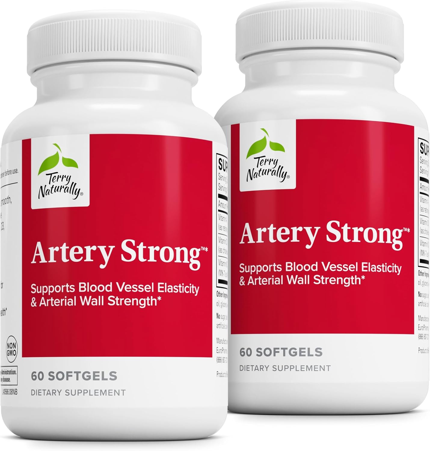 Terry Naturally Artery Strong – Cardiovascular Support Supplement with Vitamins A, D3 and K2 (60 Softgels, Pack of 2) - görsel 1