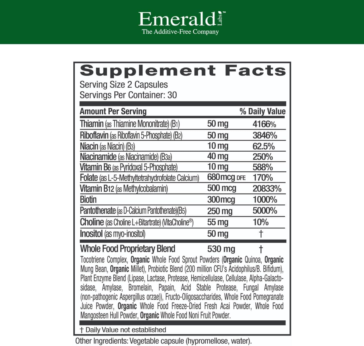 EMERALD LABS B-Healthy - Vegan Vitamin B Complex with Methylated Folic Acid - 60 Vegetable Capsules - görsel 2