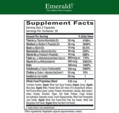 EMERALD LABS B-Healthy - Vegan Vitamin B Complex with Methylated Folic Acid - 60 Vegetable Capsules