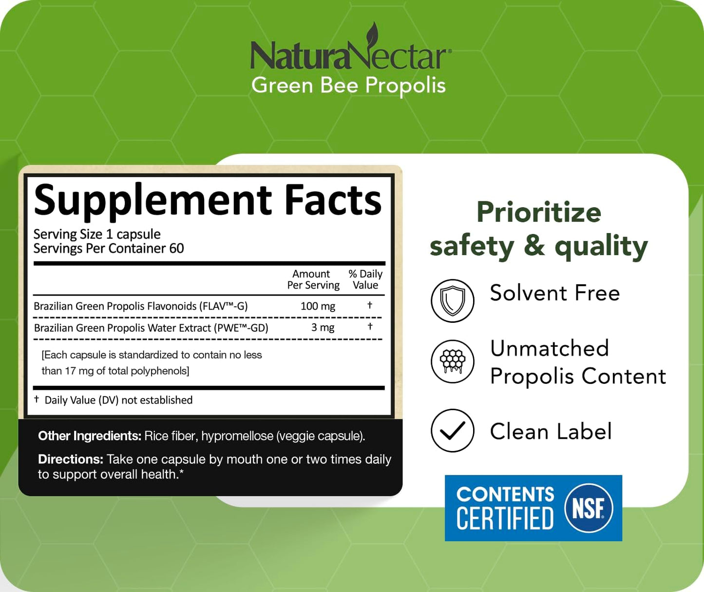NaturaNectar Green Bee Propolis Capsules - NSF Certified Brazilian Green Propolis, 90 Capsules - görsel 5