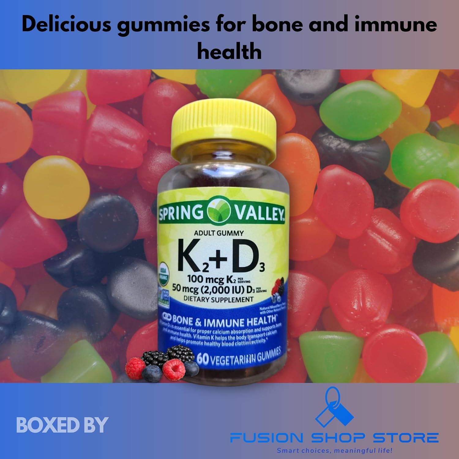 Fusion Shop Store Vitamin D3 and K2 Gummies for Adults – 60 Gummies - görsel 4