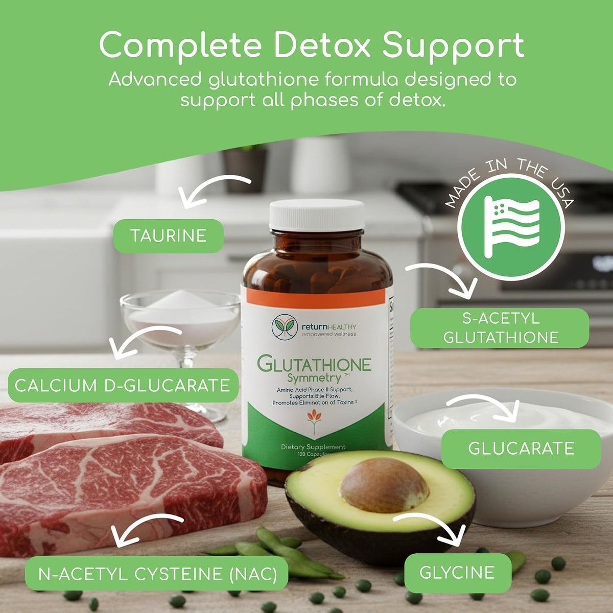 Glutathione Symmetry - S-Acetyl Glutathione Supplement - Antioxidants & Detoxification - Natural Cellular Support - All-Natural, Vegan, Non-GM, 120 Capsules - görsel 2