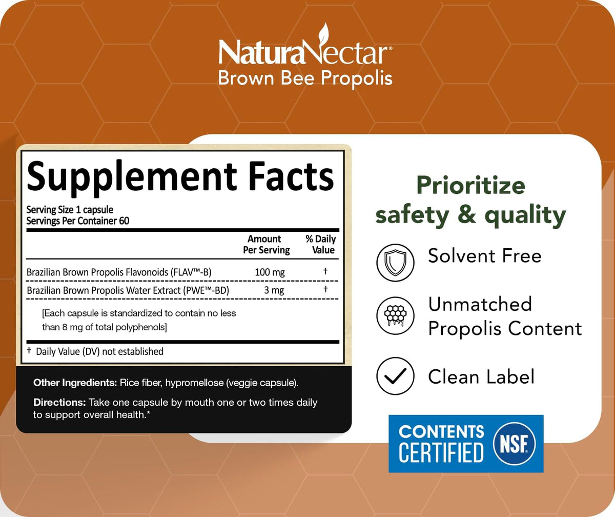 NaturaNectar Brown Bee Propolis – NSF Certified – 60 Capsules - görsel 4