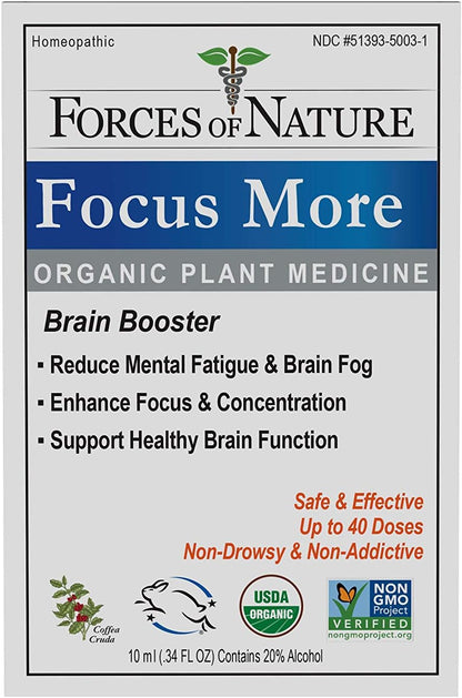 Forces of Nature Organic Focus More Brain Health Support with Dandelion &amp; Wild Lettuce, Homeopathic Sublingual Tincture, 6 Targeted Homeopathics