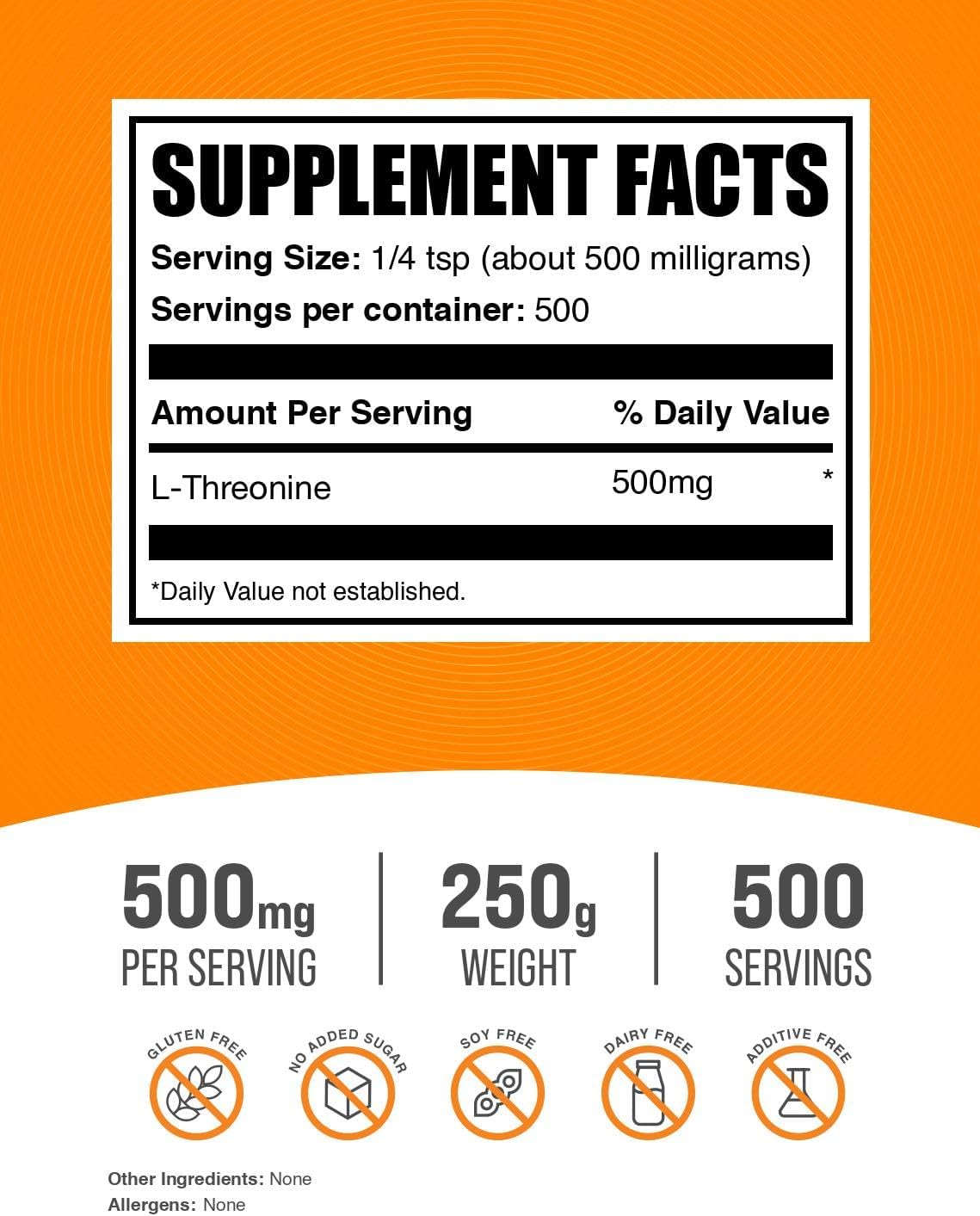 BulkSupplements L-Threonine Powder - 500mg per Serving, 250g - görsel 2