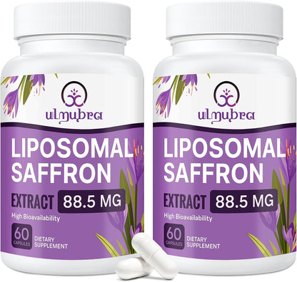Liposomal Saffron Supplements 88.5 mg, Maximum Absorption, 100% Pure Saffron Extract Capsules for Mood, Energy, Vision and Focus - 60 Vegan Capsules