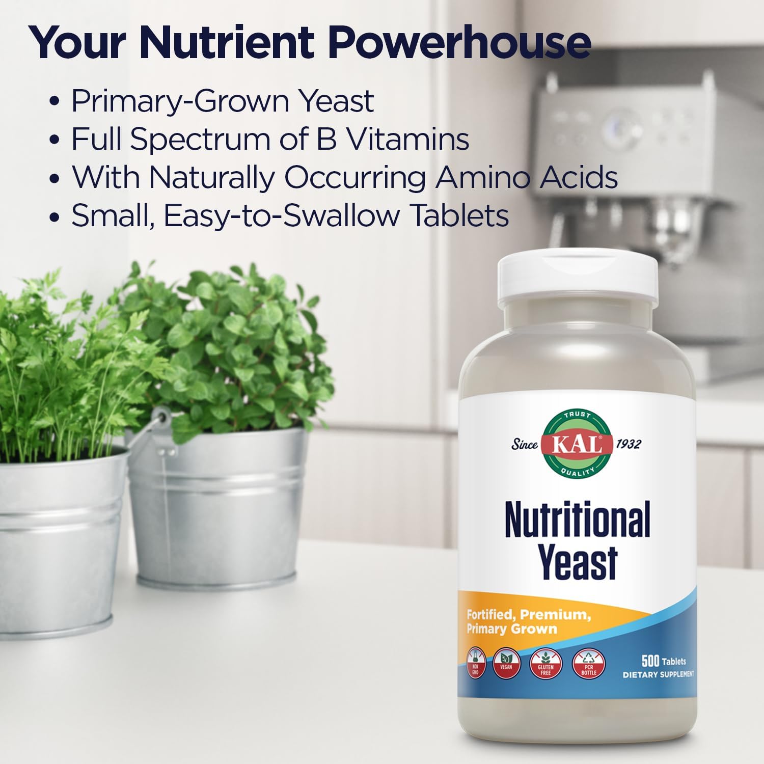 KAL Nutritional Yeast Supplement – Fortified with B Vitamins, Biotin, Folic Acid and Amino Acids – 500 Tablets - görsel 3