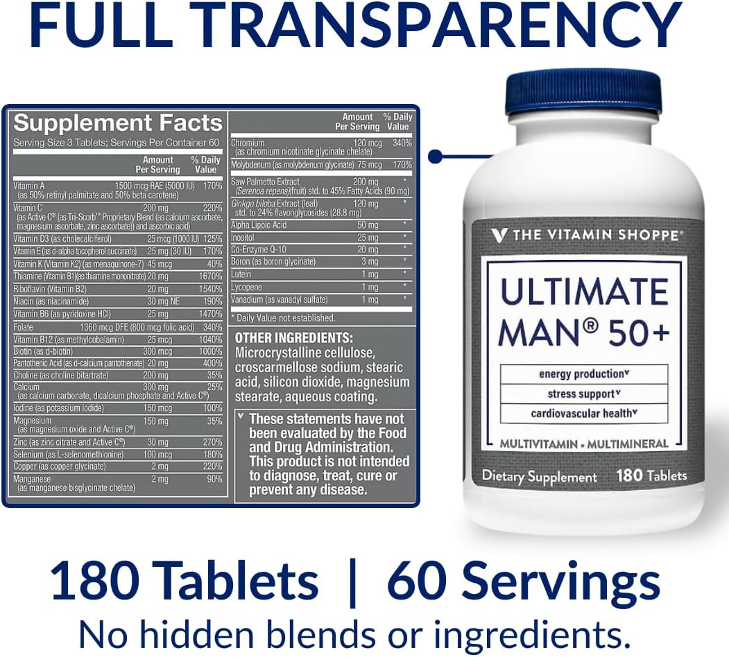 The Vitamin Shoppe Ultimate Man 50+ Multivitamin, 180 Tablets - görsel 8