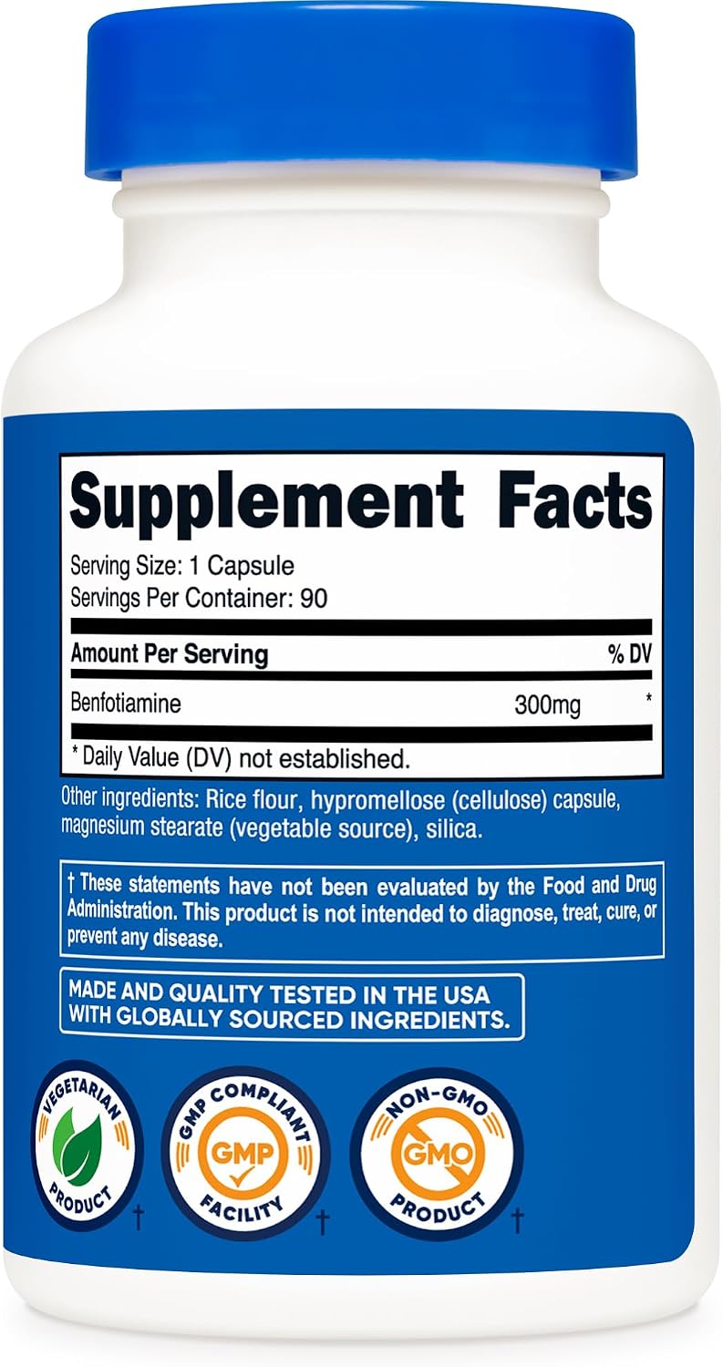 Nutricost Benfotiamine 300mg, 90 Capsules - Fat-Soluble Vitamin B1 Supplement - görsel 5