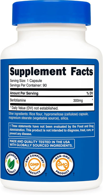 Nutricost Benfotiamine 300mg, 90 Capsules - Fat-Soluble Vitamin B1 Supplement