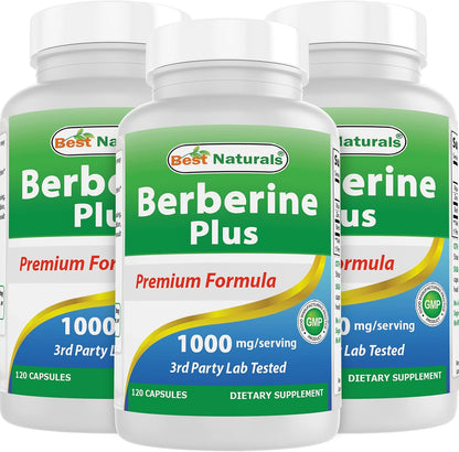 Best Naturals Berberine Plus 1000 mg per Serving, 120 Capsules (Pack of 3)