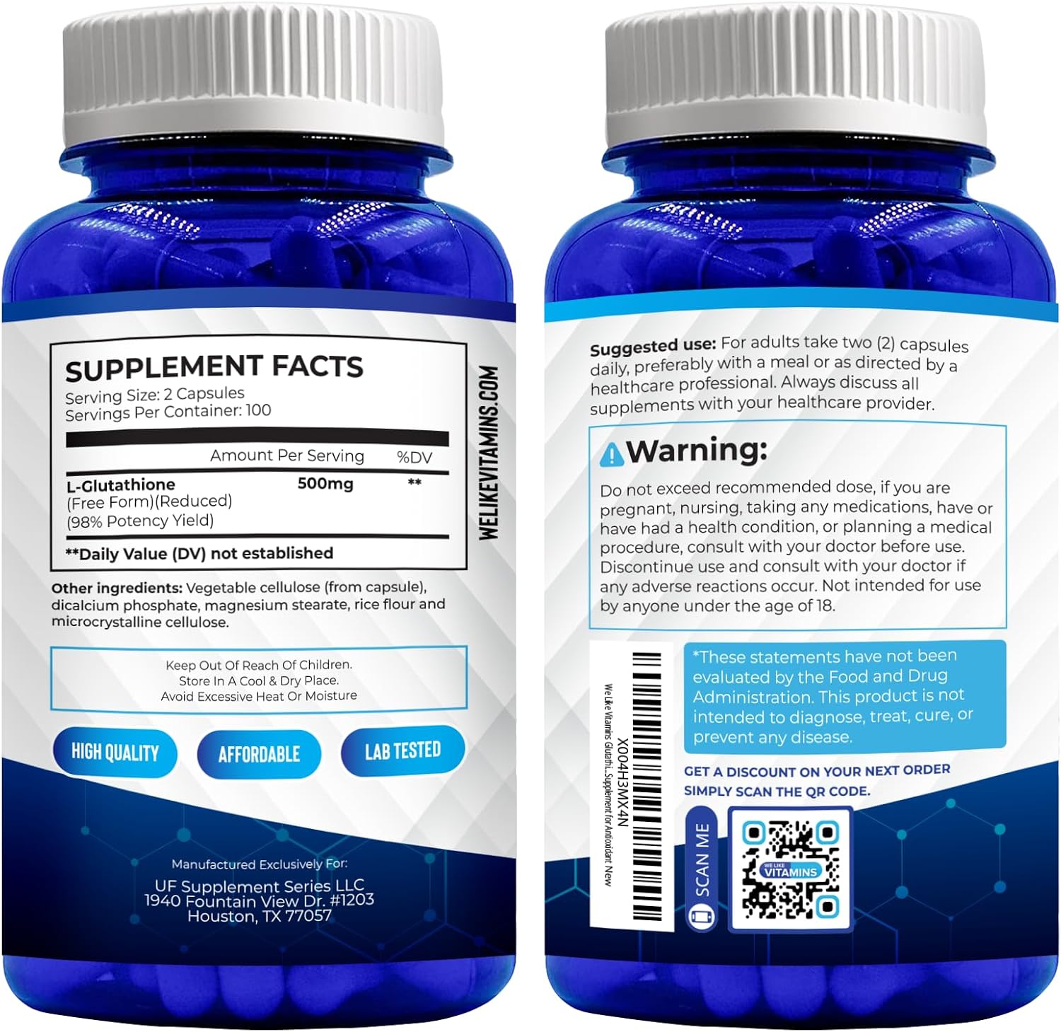 We Like Vitamins NSF Certified Glutathione Supplement - 500mg, 200 Capsules - görsel 9