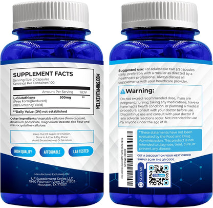 We Like Vitamins NSF Certified Glutathione Supplement - 500mg, 200 Capsules